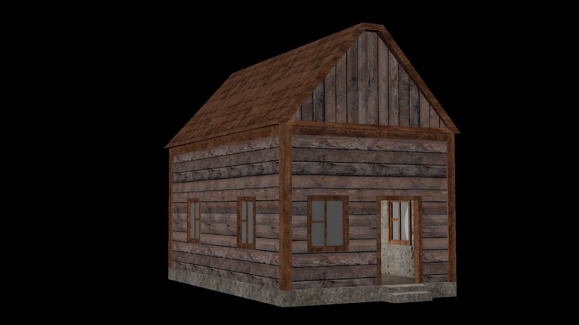 Old Wooden House Low-poly 3D model_13