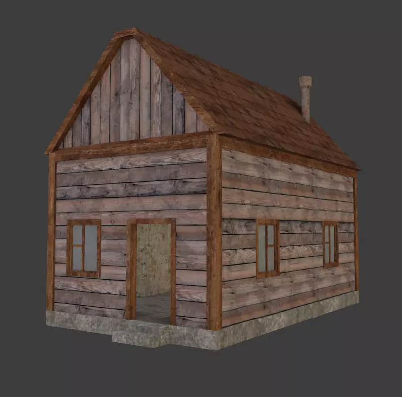 Old Wooden House Low-poly 3D model_0