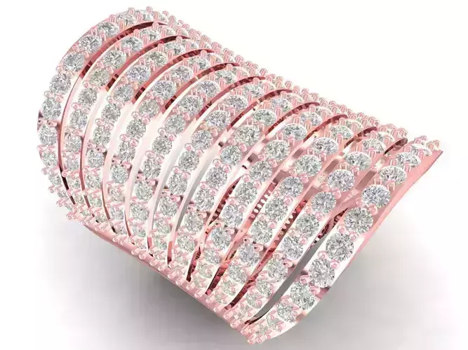 Luxury Wide Multi Row Diamond Band Ring for Women 3D Model 2683