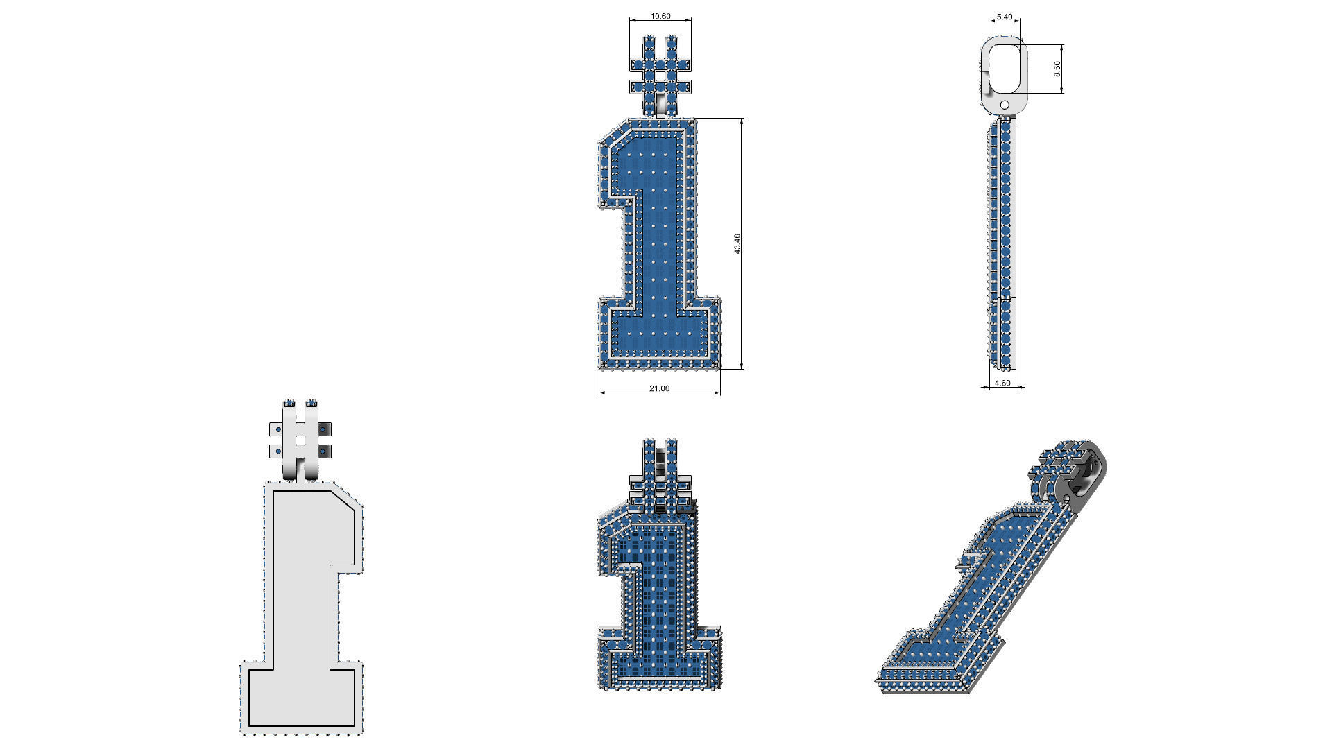 Number 1 pendant 3D print model_7