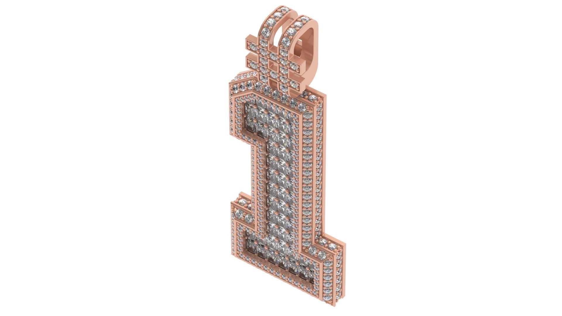 Number 1 pendant 3D print model_4