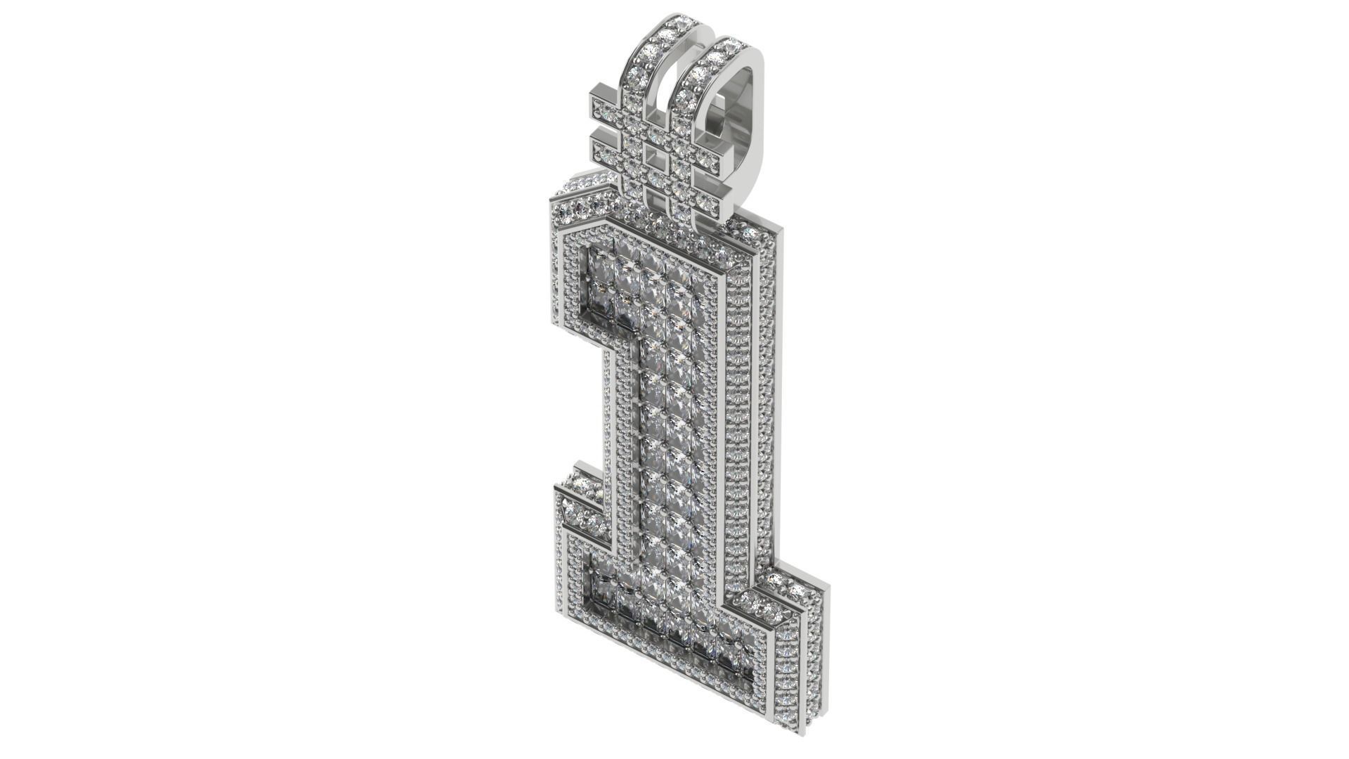 Number 1 pendant 3D print model_6