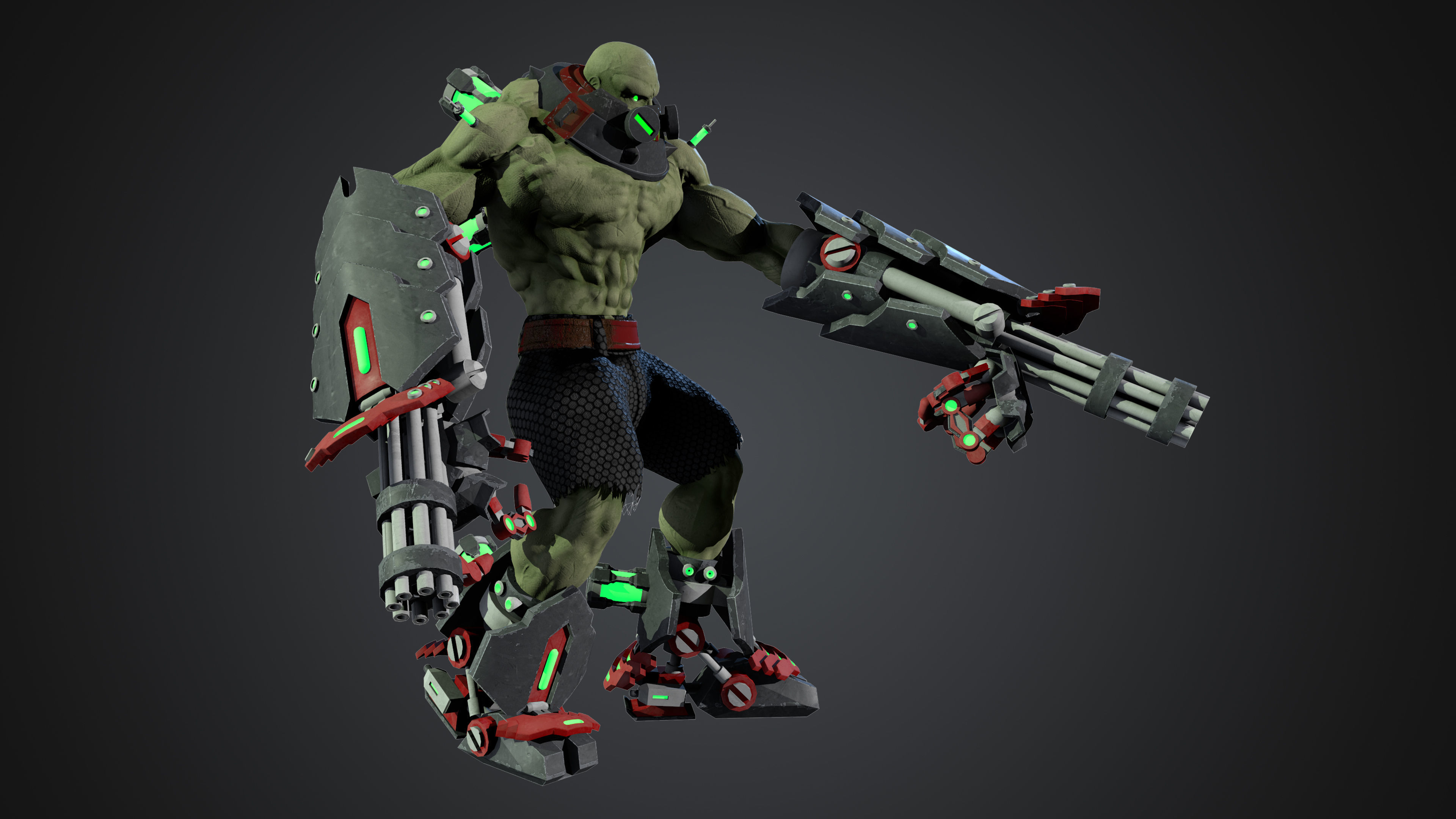 Cyborg humanoid creature with armor and weapons Low-poly 3D model_10