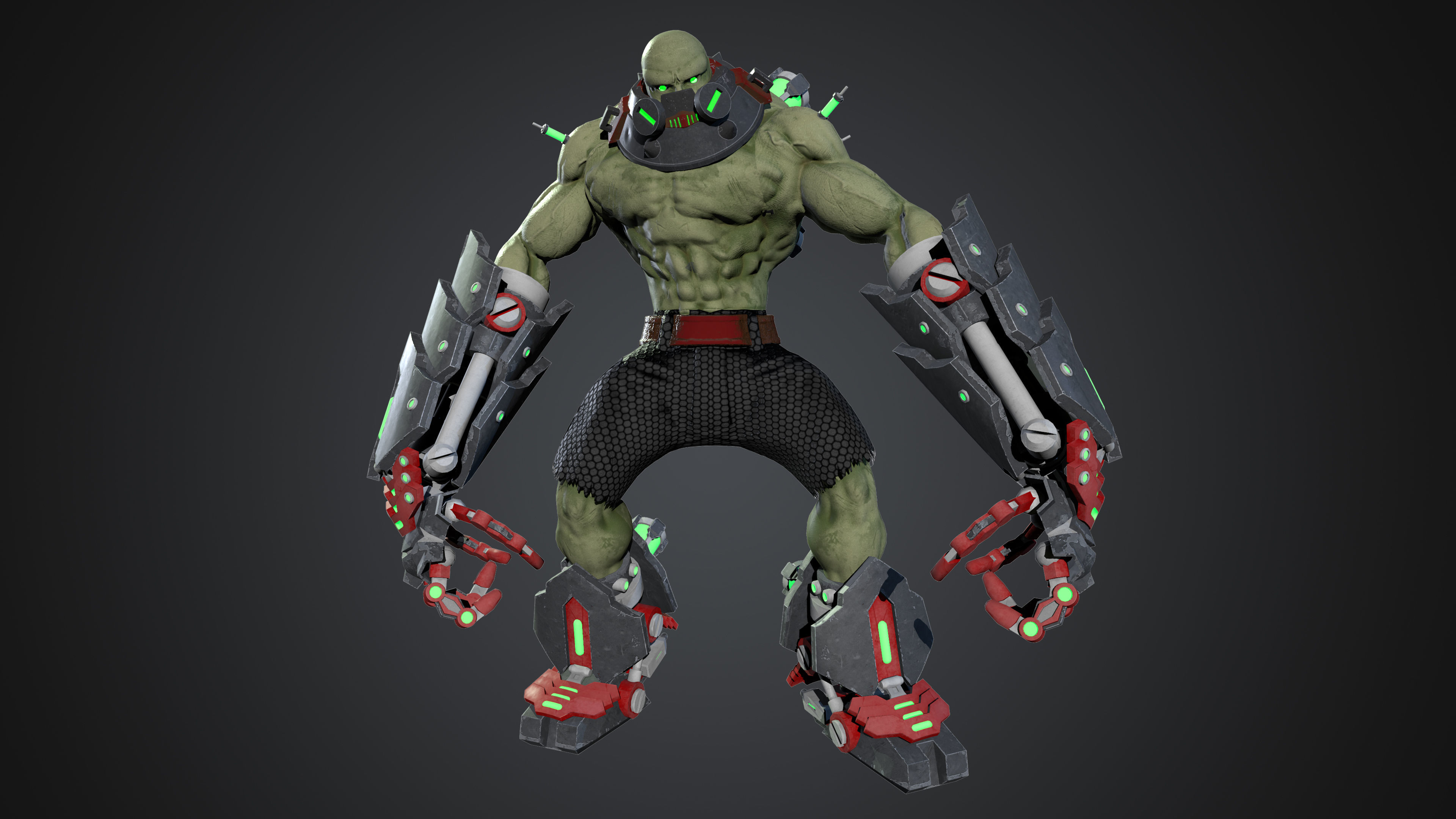 Cyborg humanoid creature with armor and weapons Low-poly 3D model_3