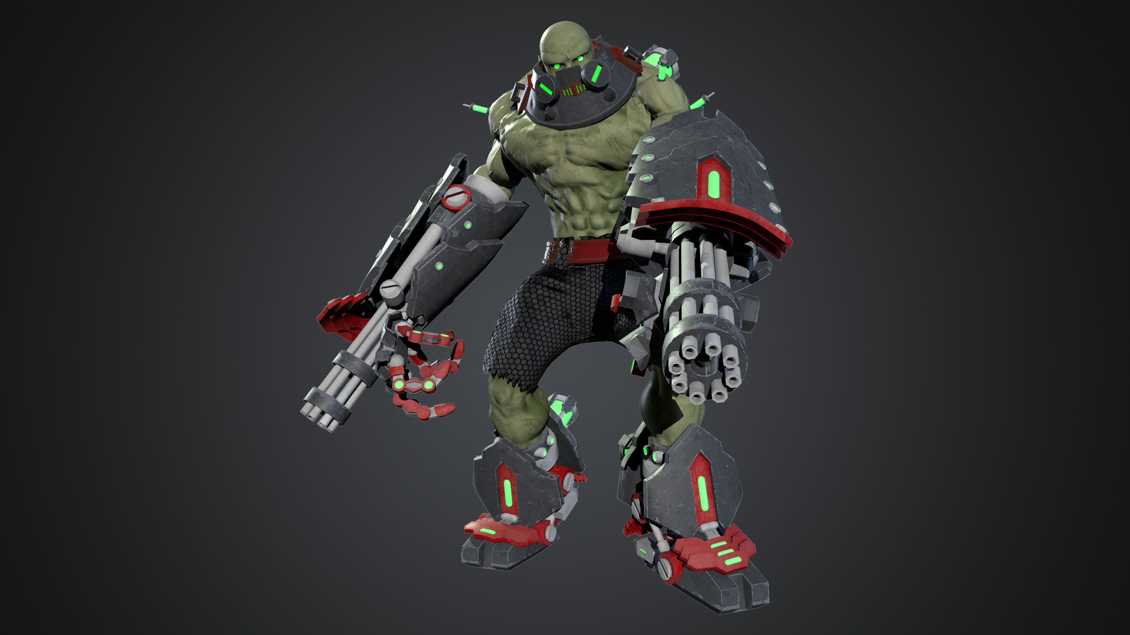 Cyborg humanoid creature with armor and weapons Low-poly 3D model_7