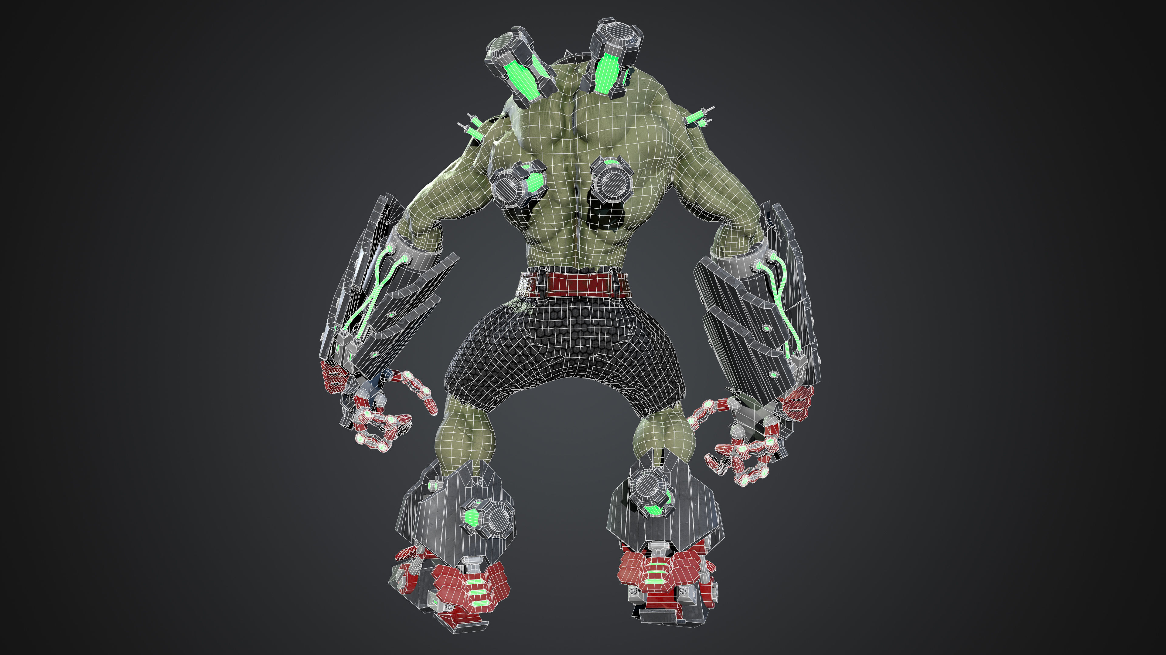 Cyborg humanoid creature with armor and weapons Low-poly 3D model_6