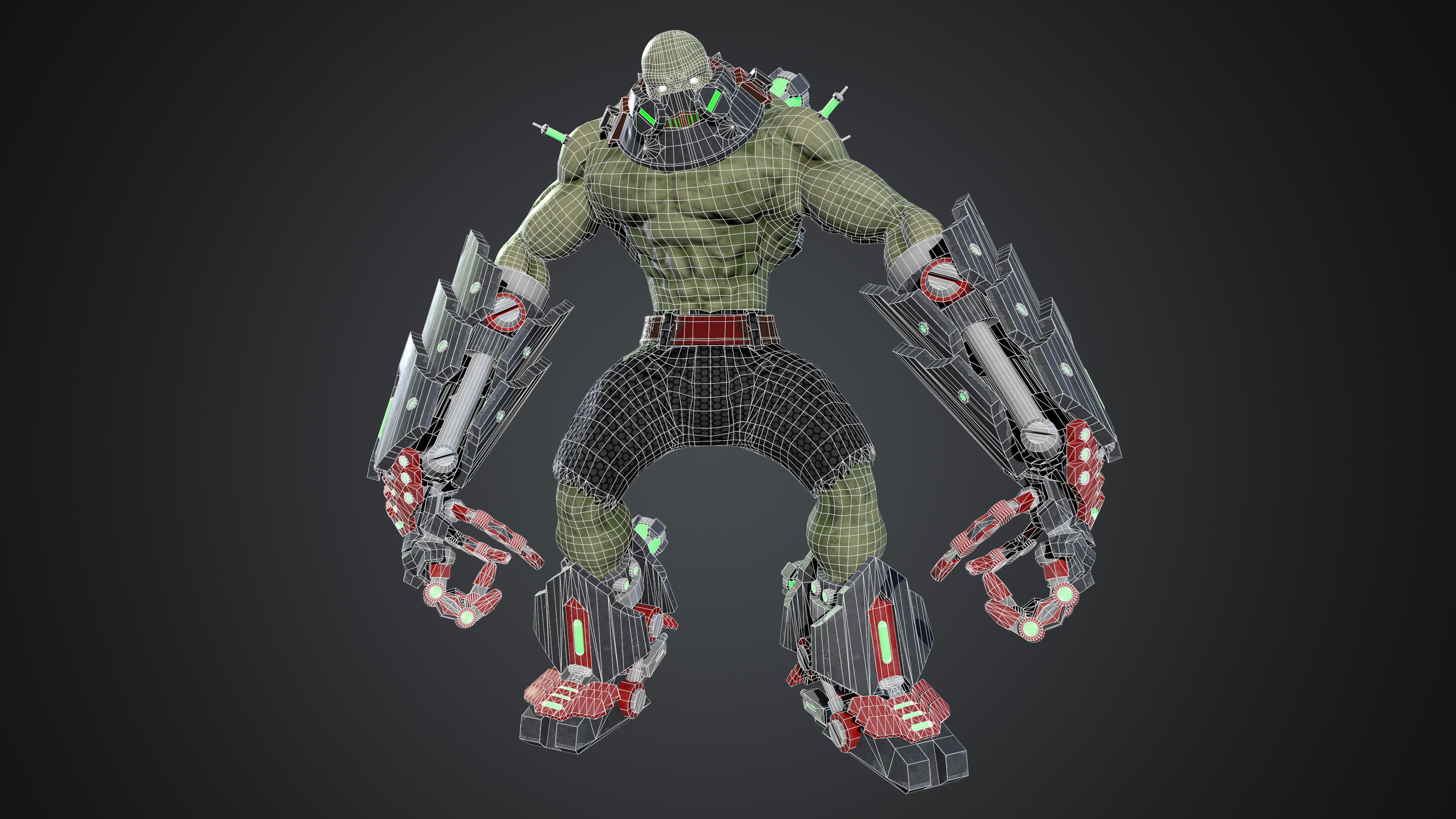 Cyborg humanoid creature with armor and weapons Low-poly 3D model_4