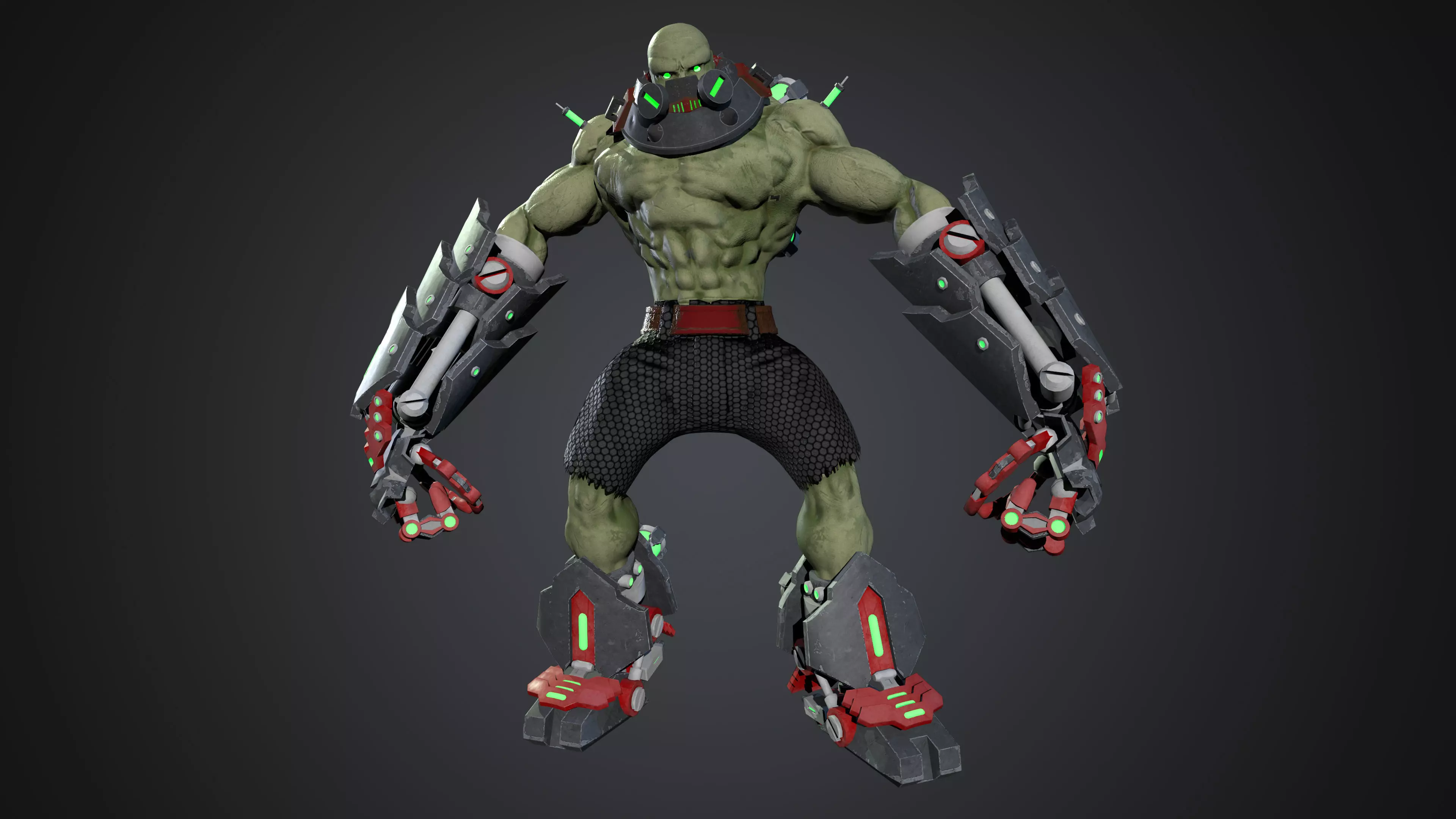 Cyborg humanoid creature with armor and weapons Low-poly 3D model_0