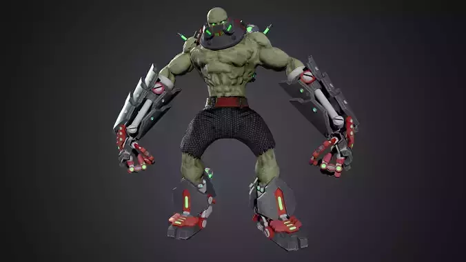 Cyborg humanoid creature with armor and weapons Low-poly 3D model