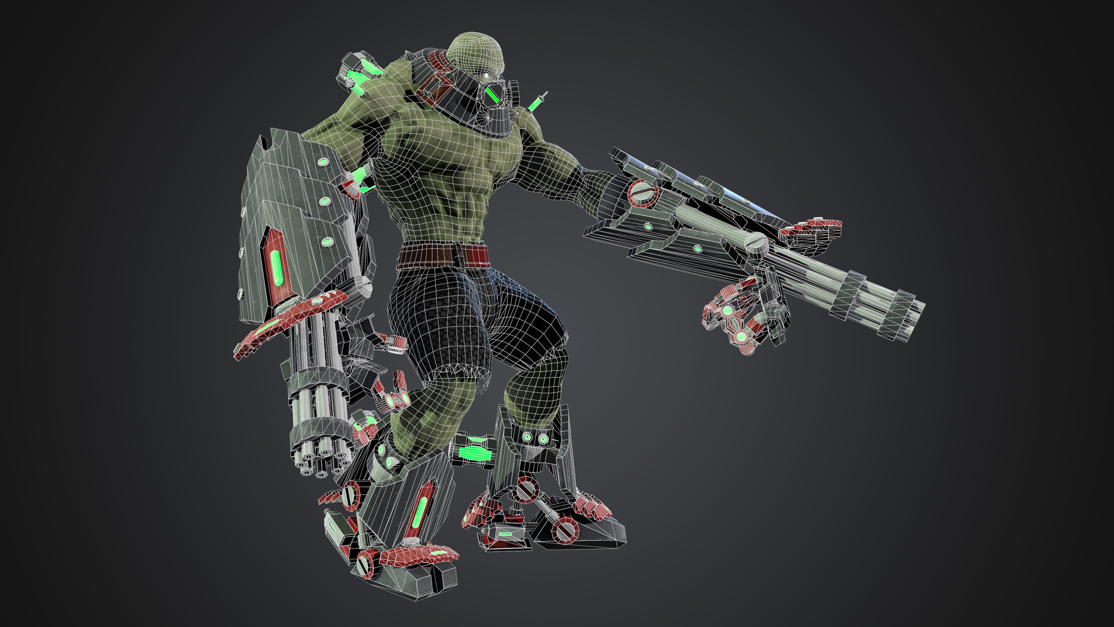 Cyborg humanoid creature with armor and weapons Low-poly 3D model_9