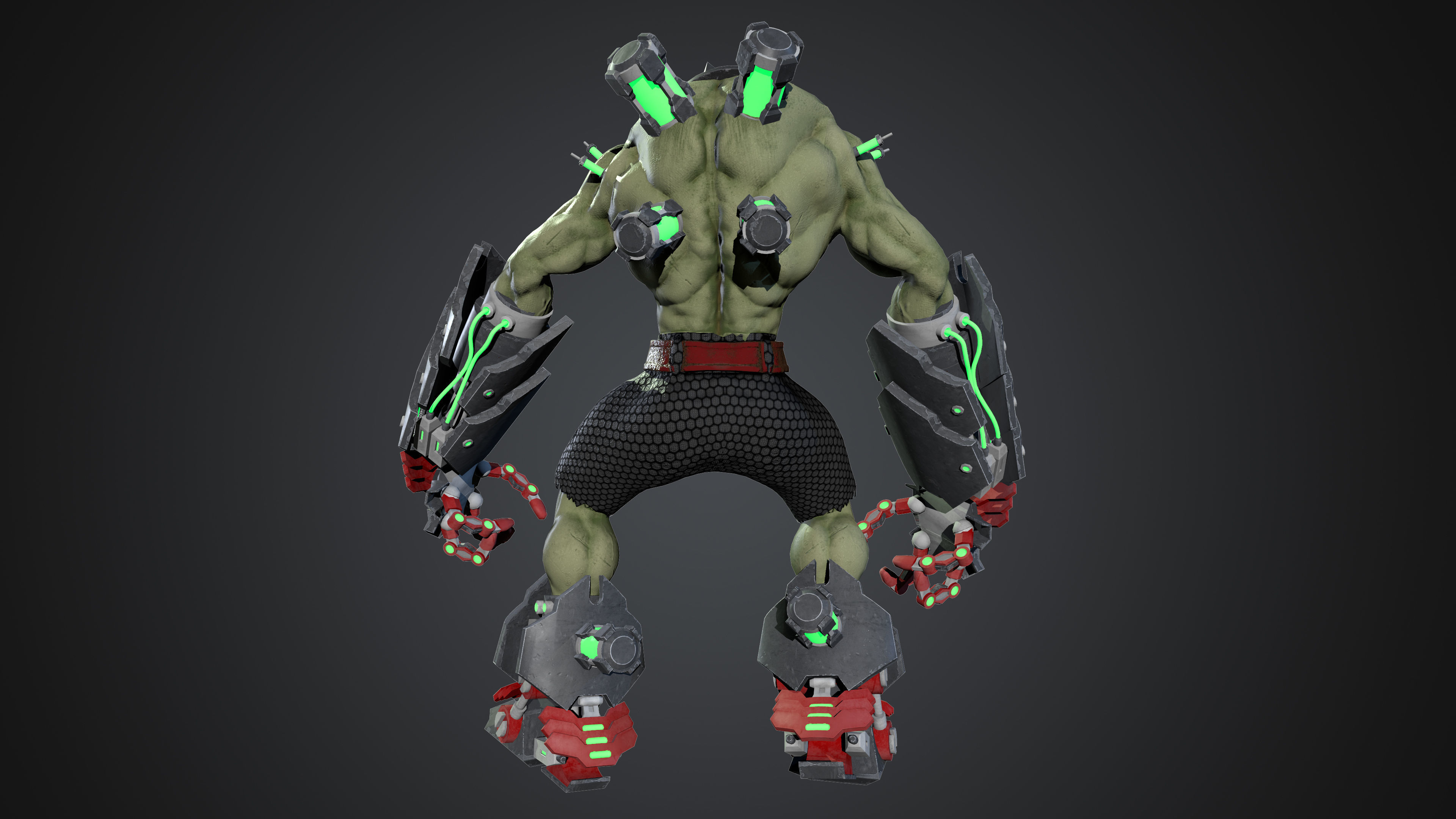 Cyborg humanoid creature with armor and weapons Low-poly 3D model_5