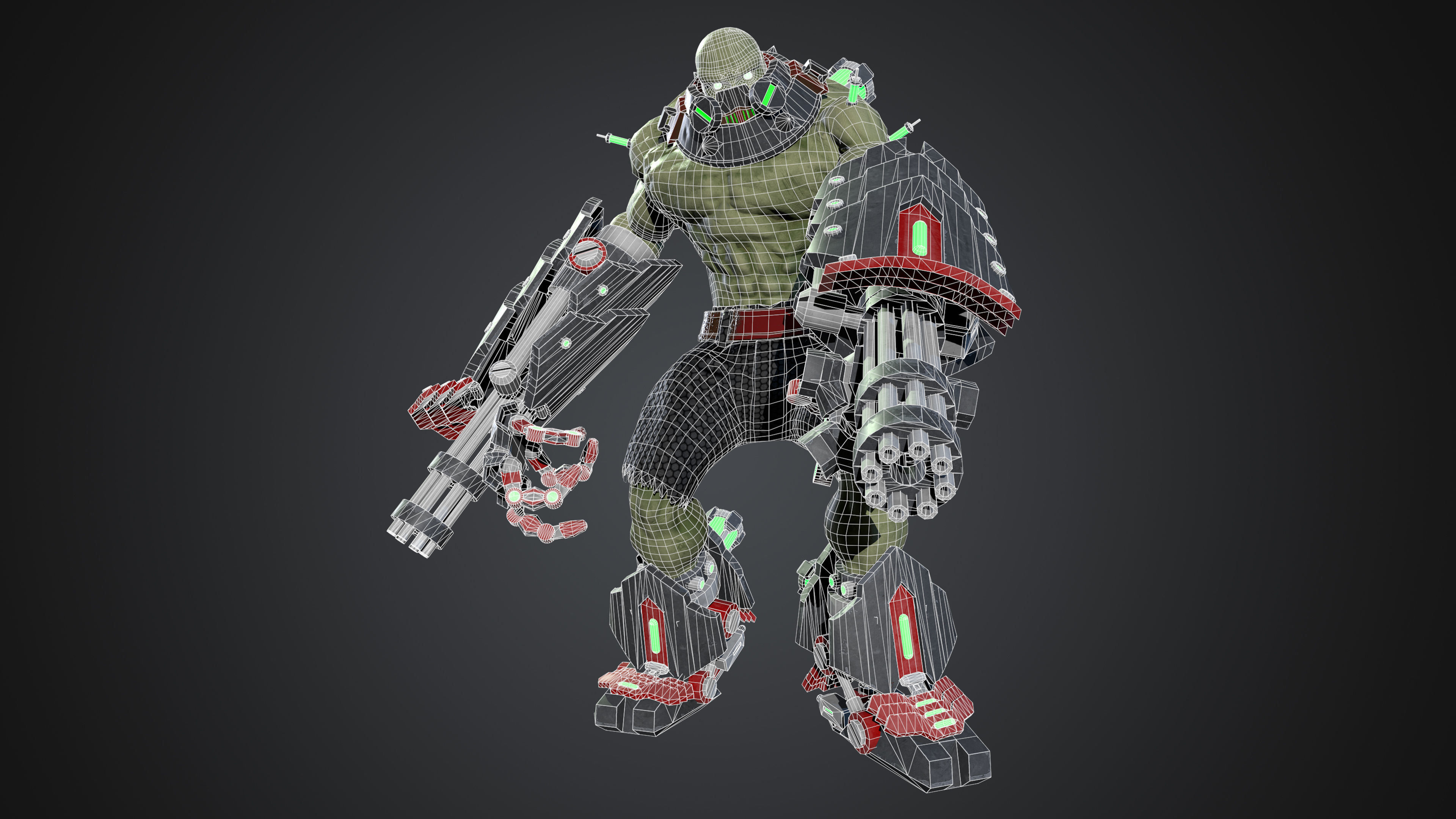 Cyborg humanoid creature with armor and weapons Low-poly 3D model_8