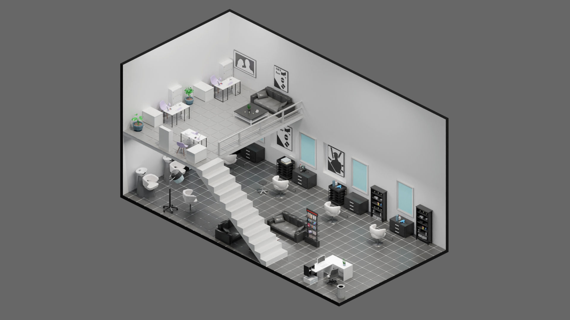low poly interior 12 Low-poly 3D model_9
