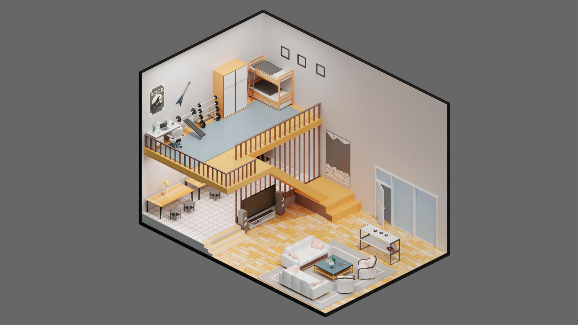 low poly interior 12 Low-poly 3D model_8