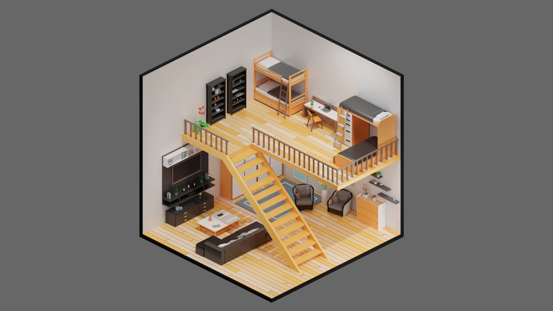 low poly interior 12 Low-poly 3D model_16