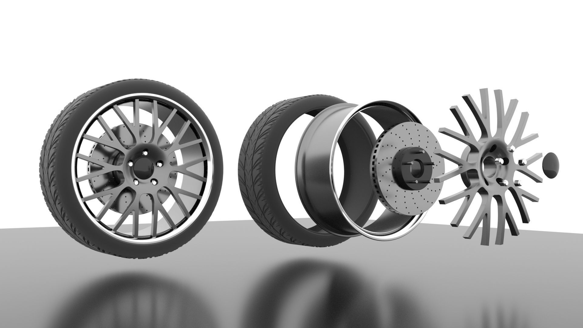 High quality aftermarket customizable tuner wheel pack 3D model_1