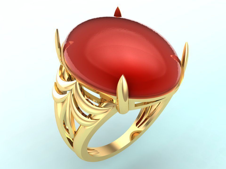 Gemstone Rings - Oval stone ring - Womens Rings 3D print model_1