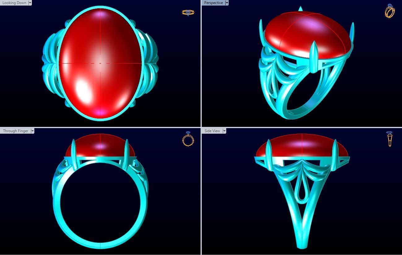 Gemstone Rings - Oval stone ring - Womens Rings 3D print model_7