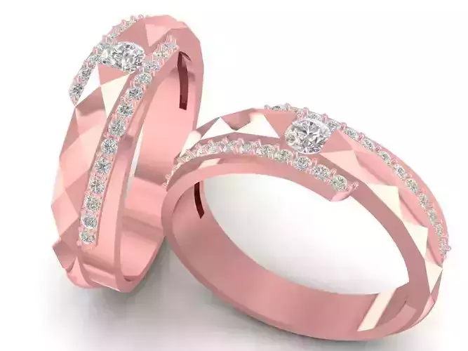 Intertwined Diamond Couple Rings Set 3D Model 2690