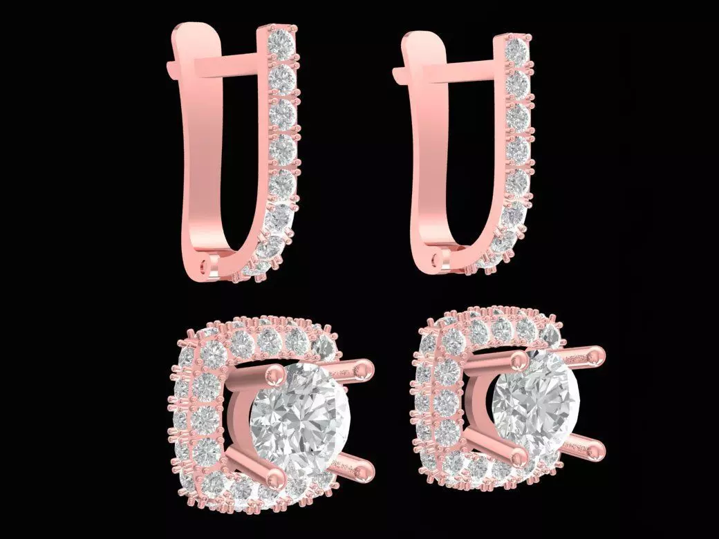 Luxury Cushion Cut Diamond Halo Earrings 3D Model 2691 3D print model