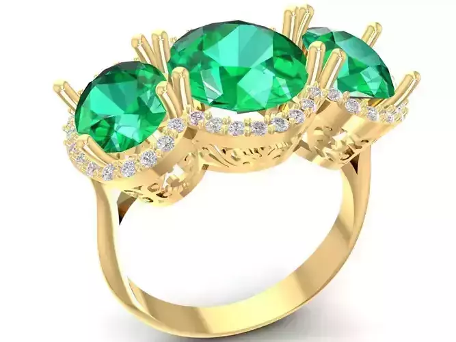 Elegant Triple Emerald Diamond Ring for Women 2695