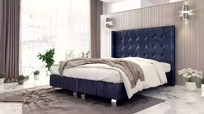 Modern loft bedroom design with upholstered bed 2