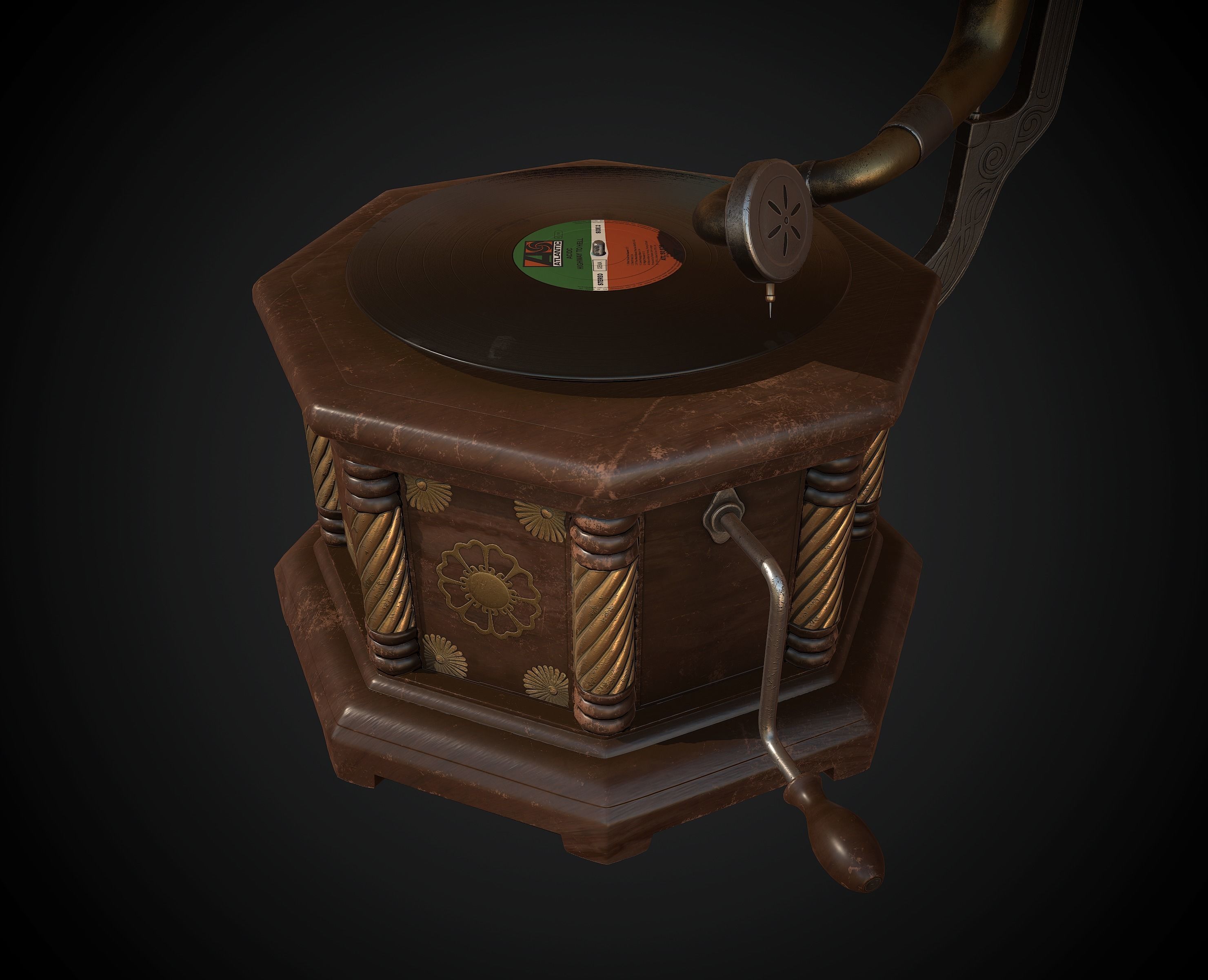 Antique Gramophone Player Low-poly 3D model_5