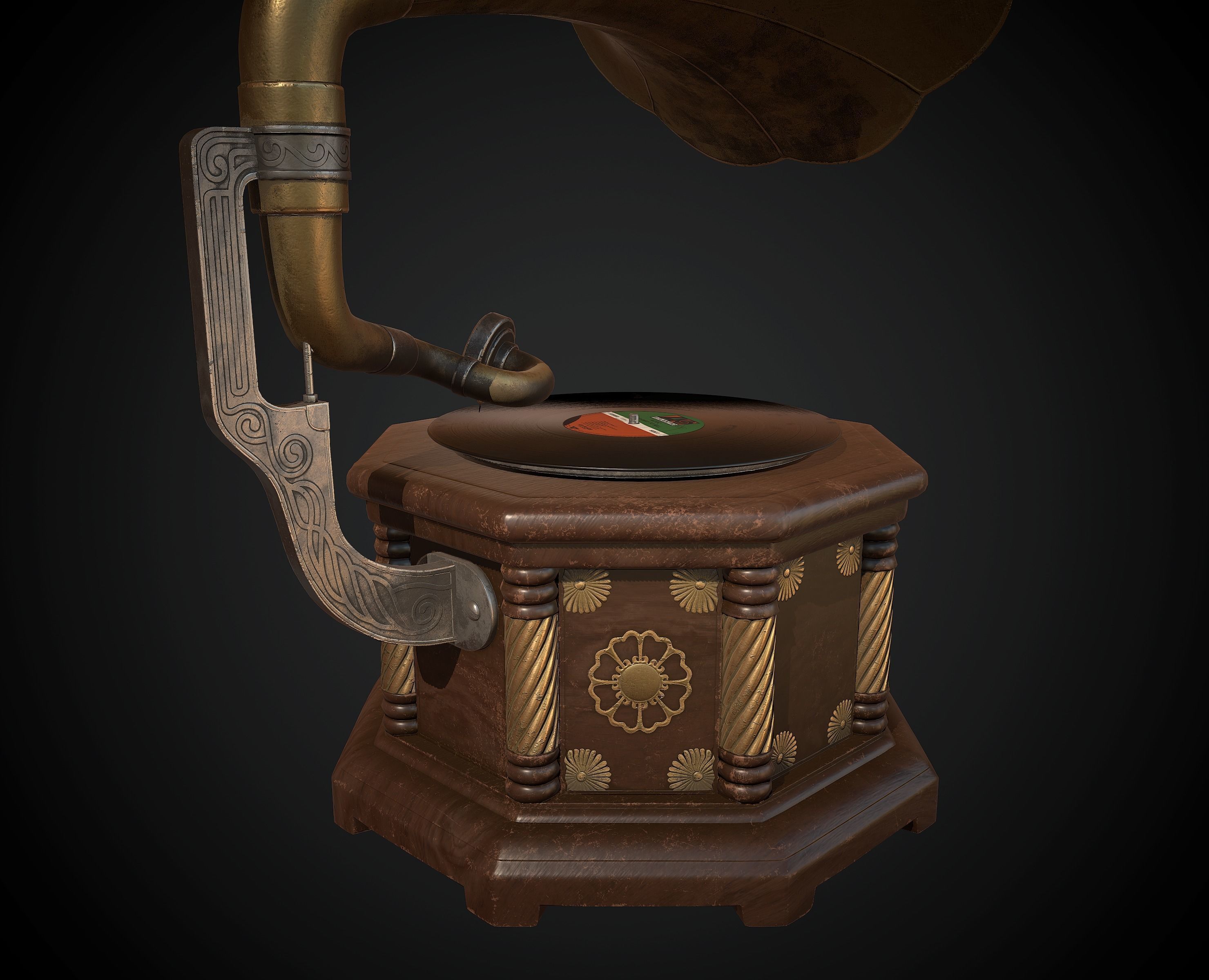 Antique Gramophone Player Low-poly 3D model_4