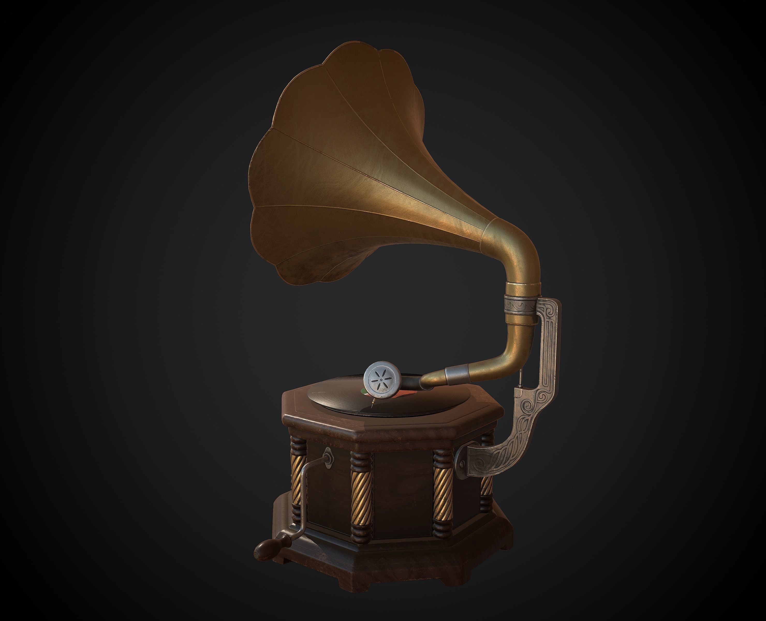 Antique Gramophone Player Low-poly 3D model_2