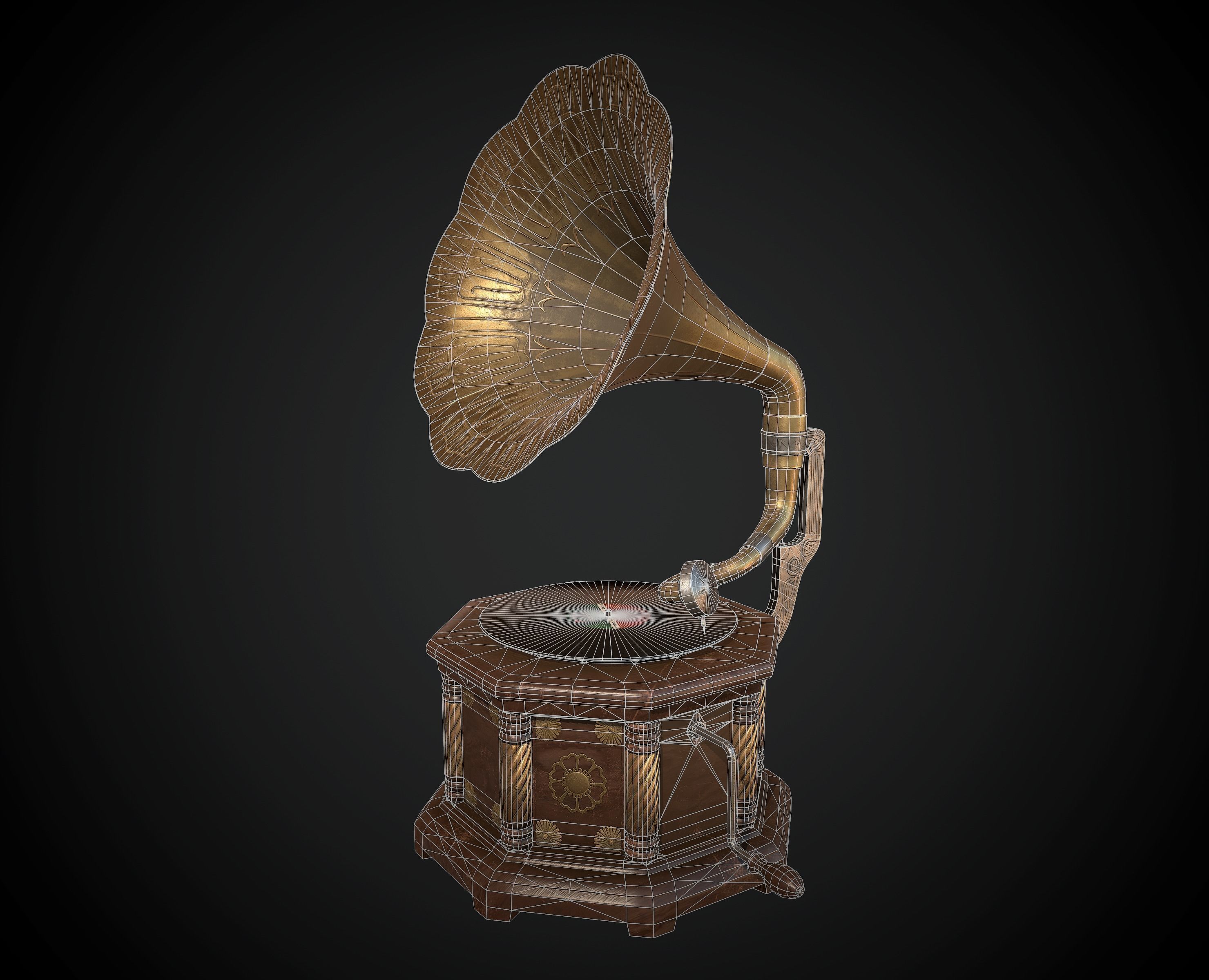 Antique Gramophone Player Low-poly 3D model_6