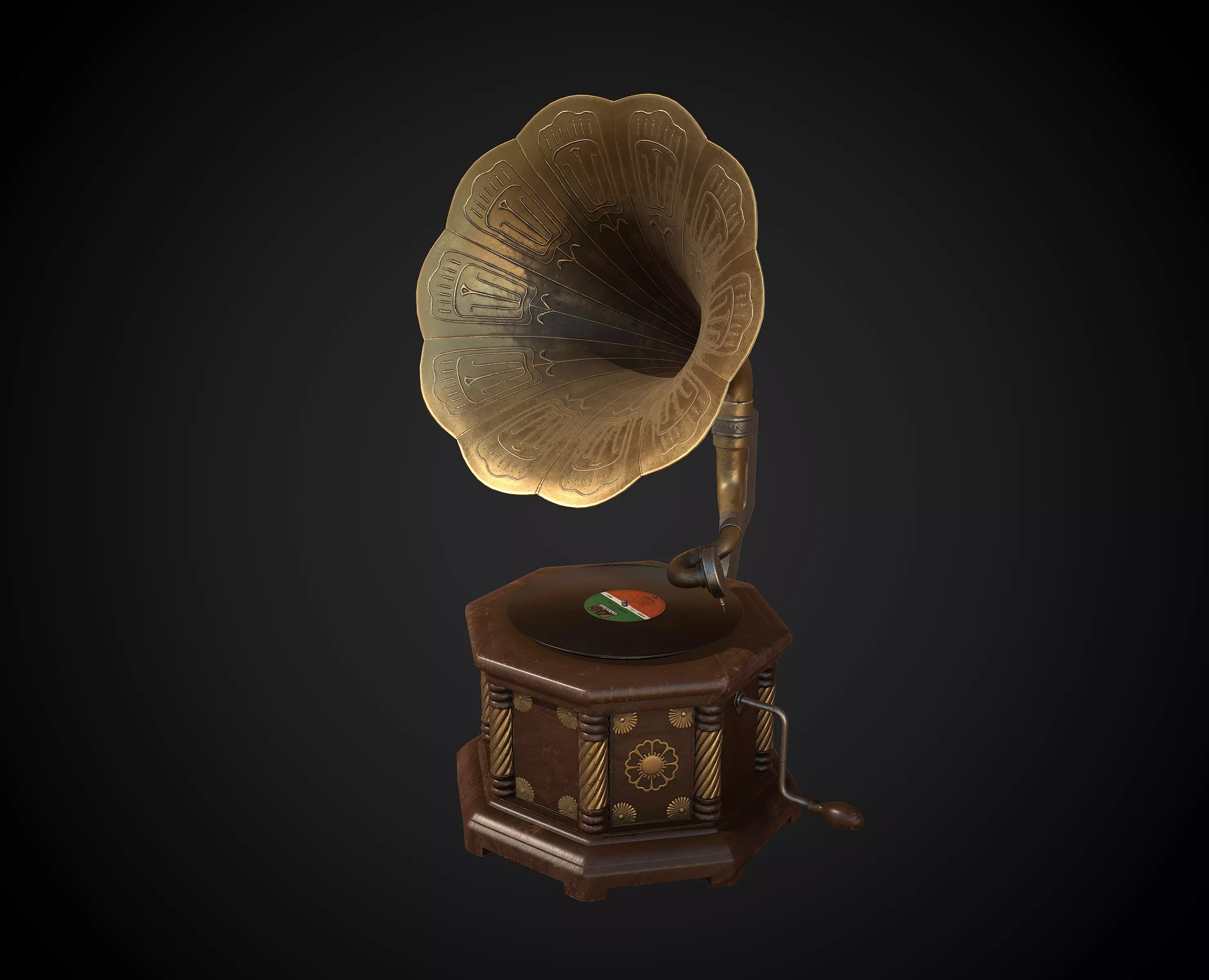 Antique Gramophone Player Low-poly 3D model_0