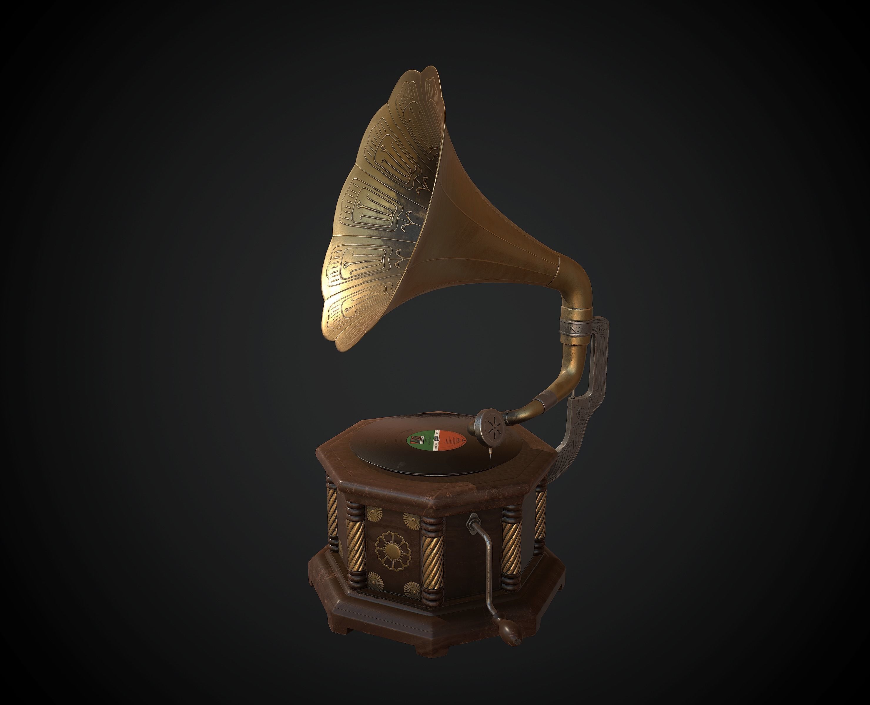 Antique Gramophone Player Low-poly 3D model_3