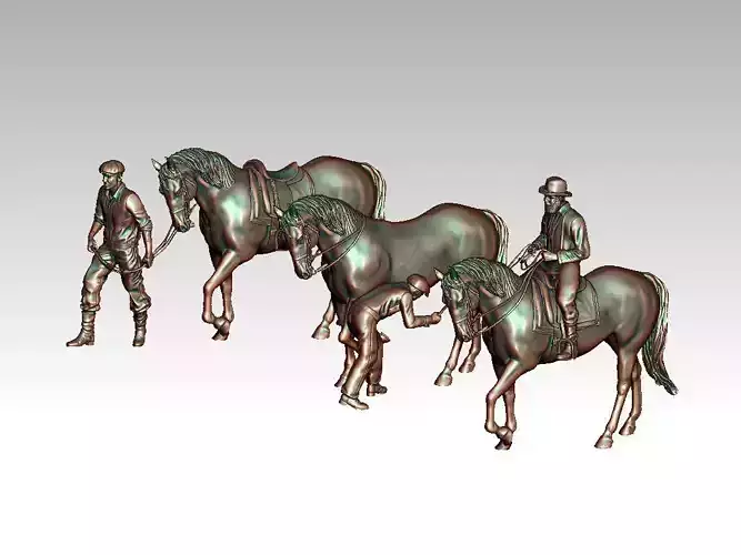 workers and horses 3D print model