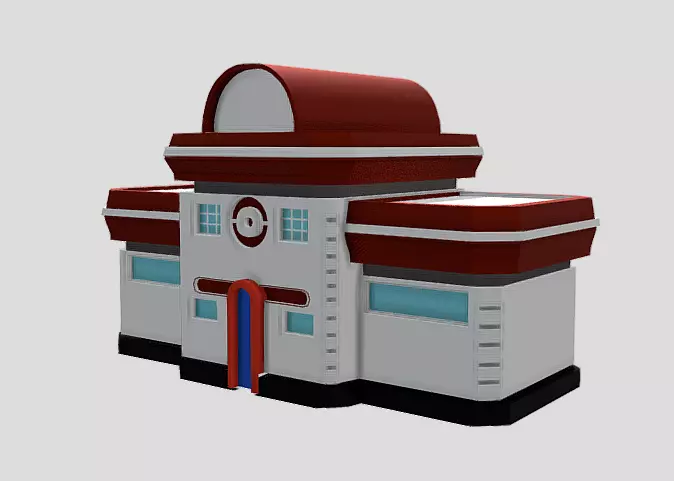 Pokecenter building with roof Free 3D model