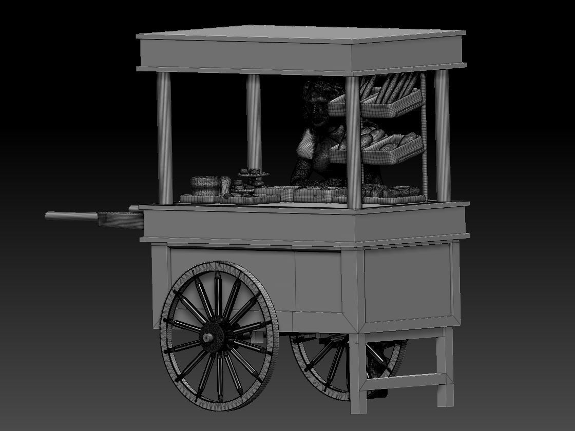 stall food cart with man 3D print model_38