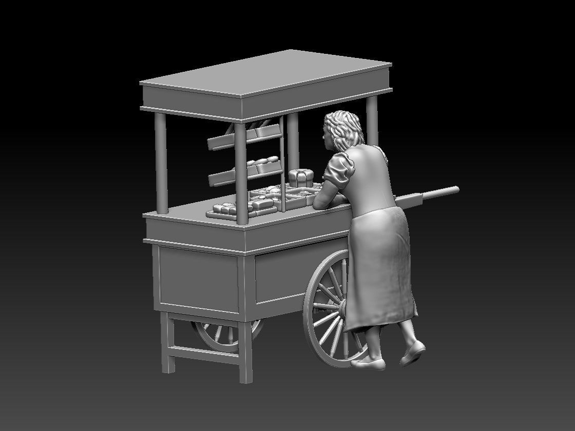 stall food cart with man 3D print model_33