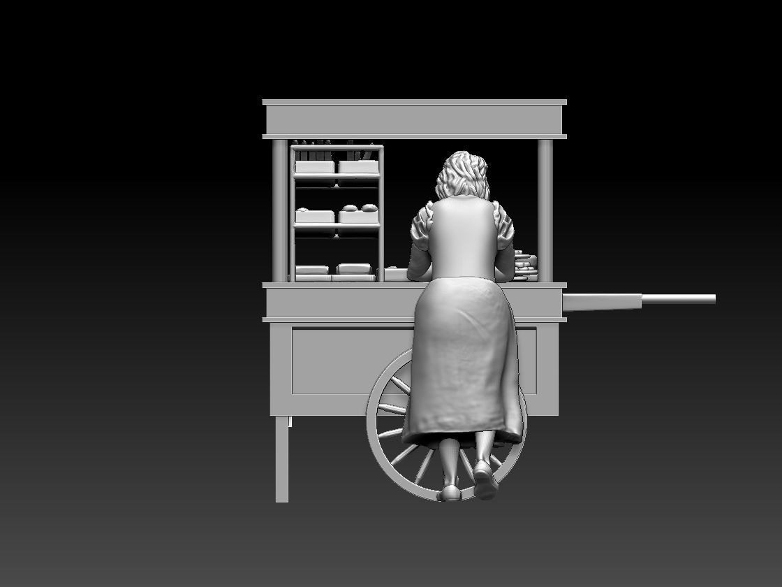 stall food cart with man 3D print model_41