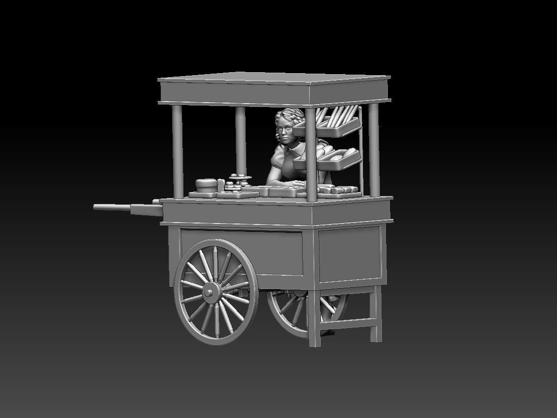 stall food cart with man 3D print model_19