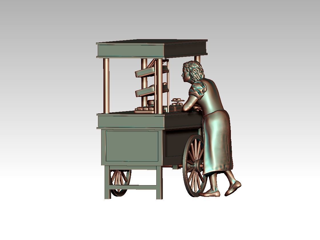stall food cart with man 3D print model_29