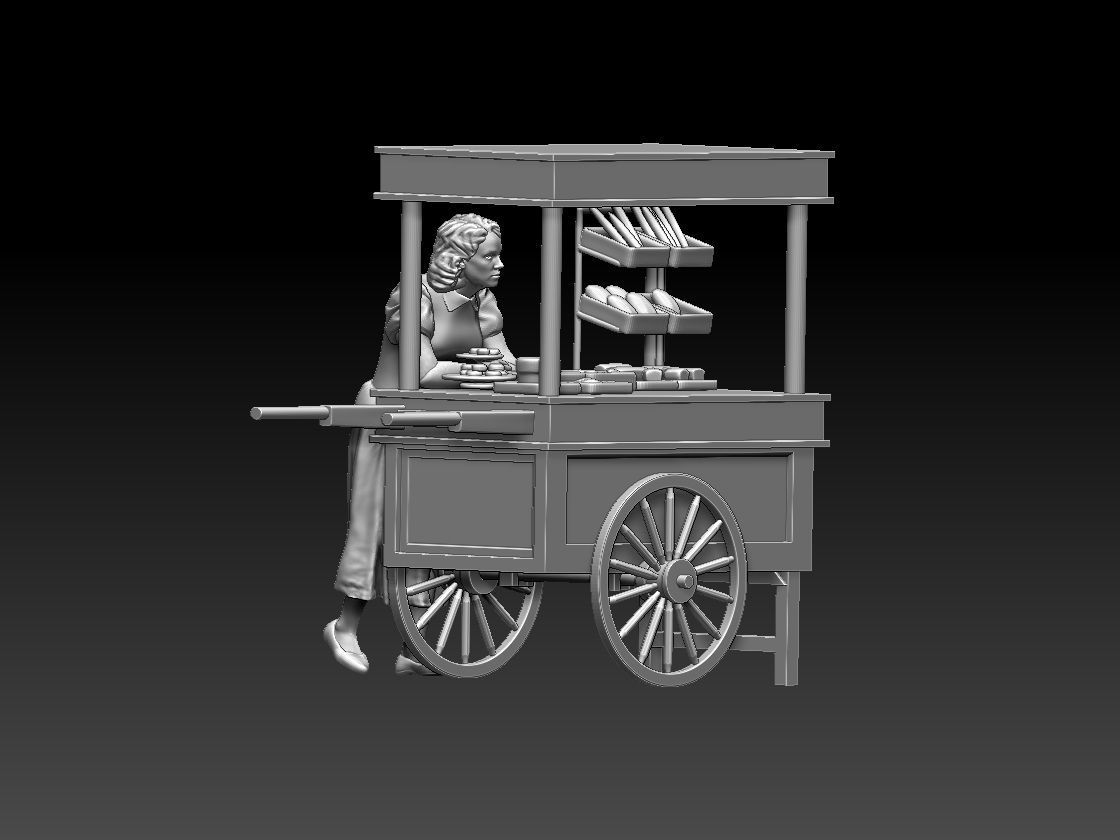 stall food cart with man 3D print model_1