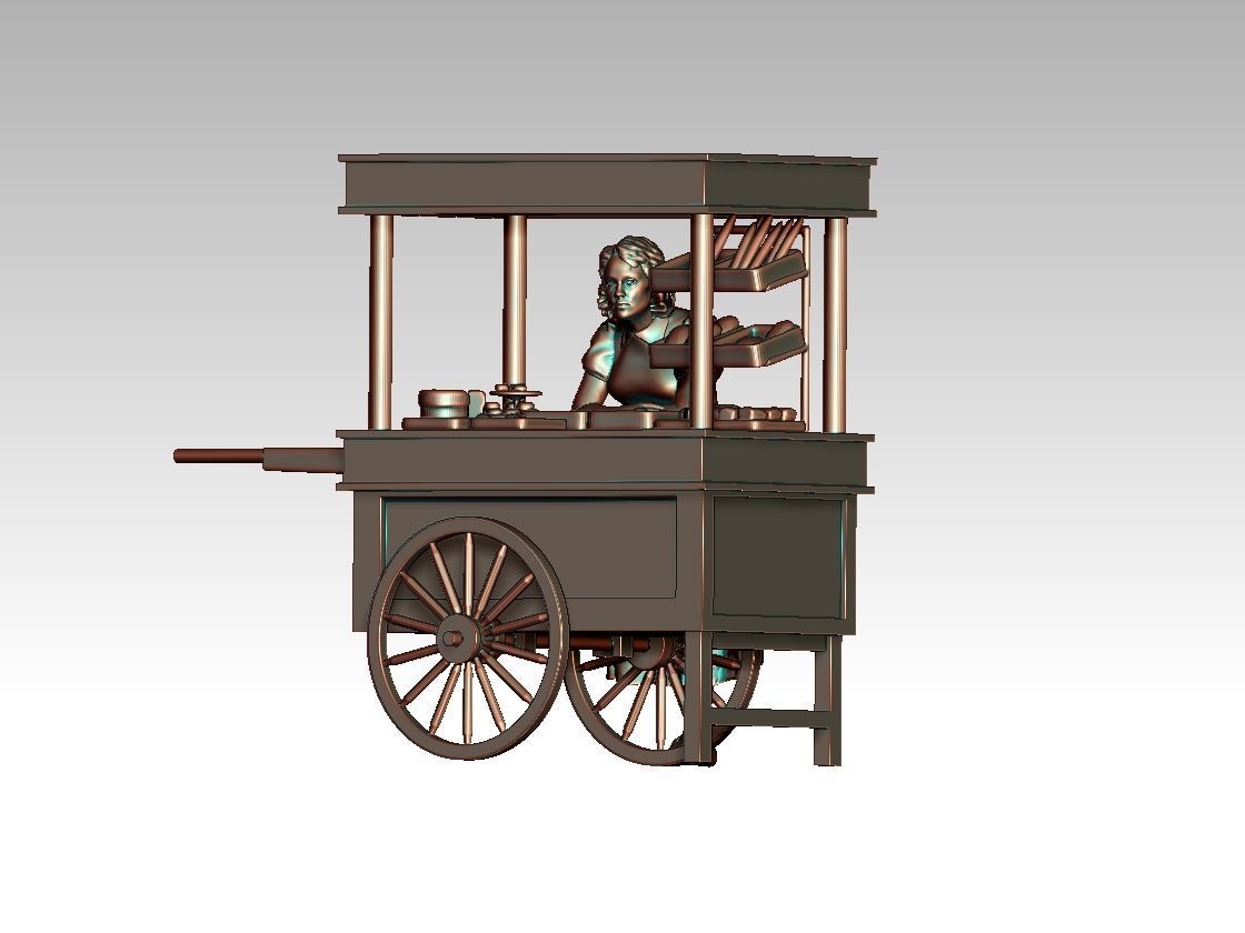 stall food cart with man 3D print model_4