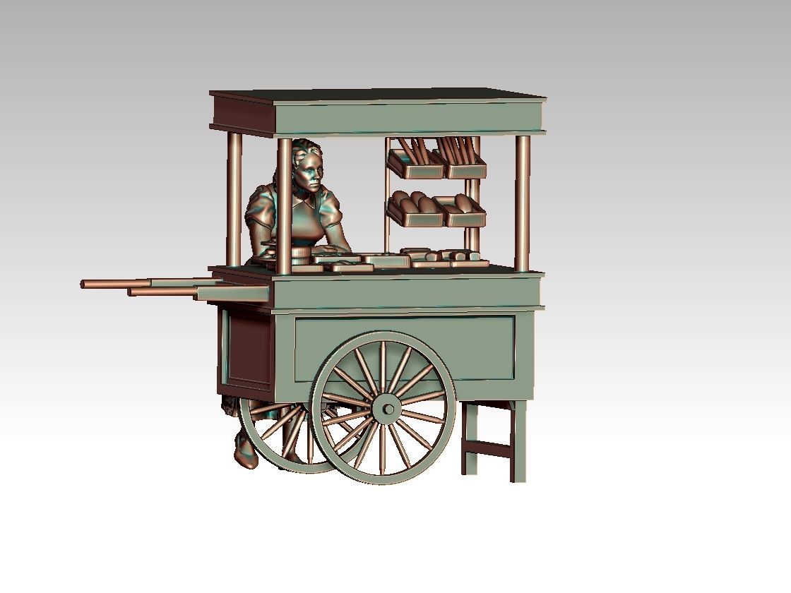 stall food cart with man 3D print model_31