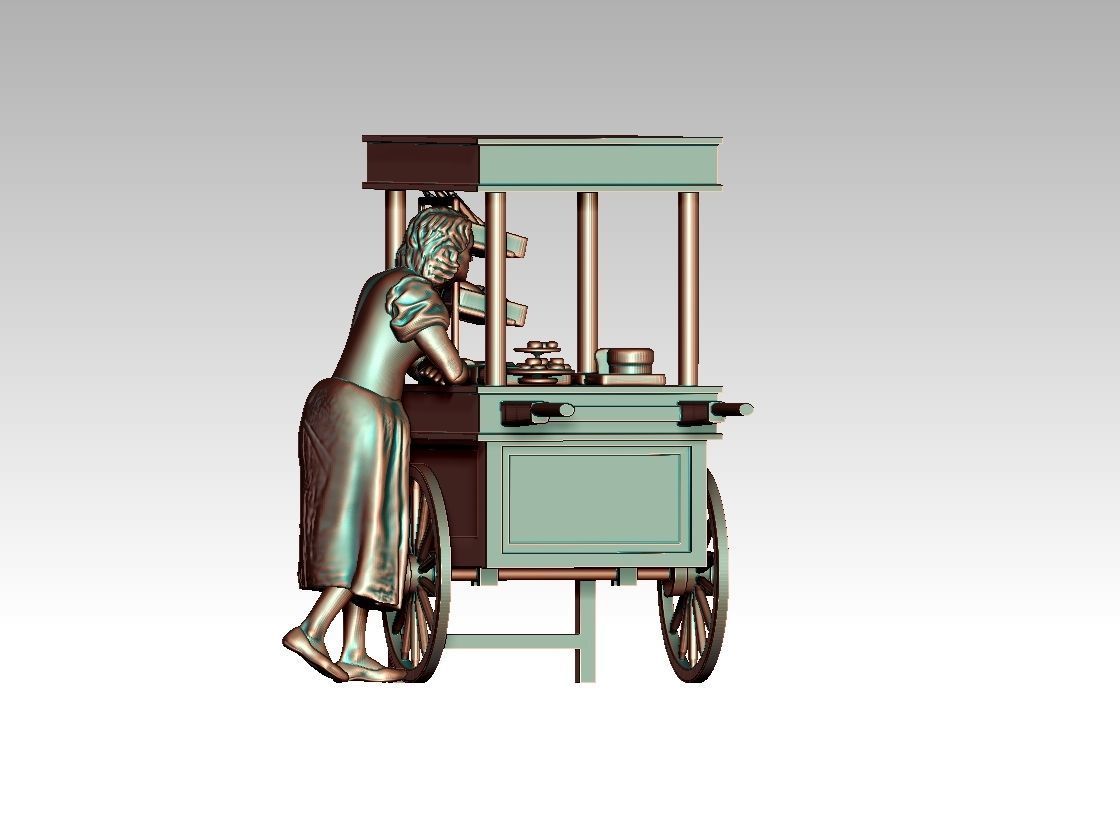 stall food cart with man 3D print model_36