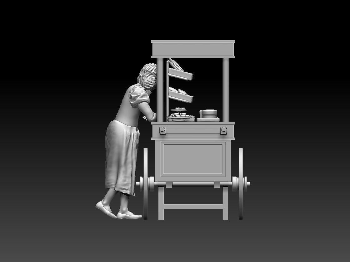 stall food cart with man 3D print model_8