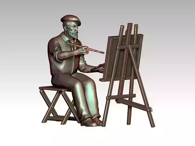 painter man on easel 3D print model