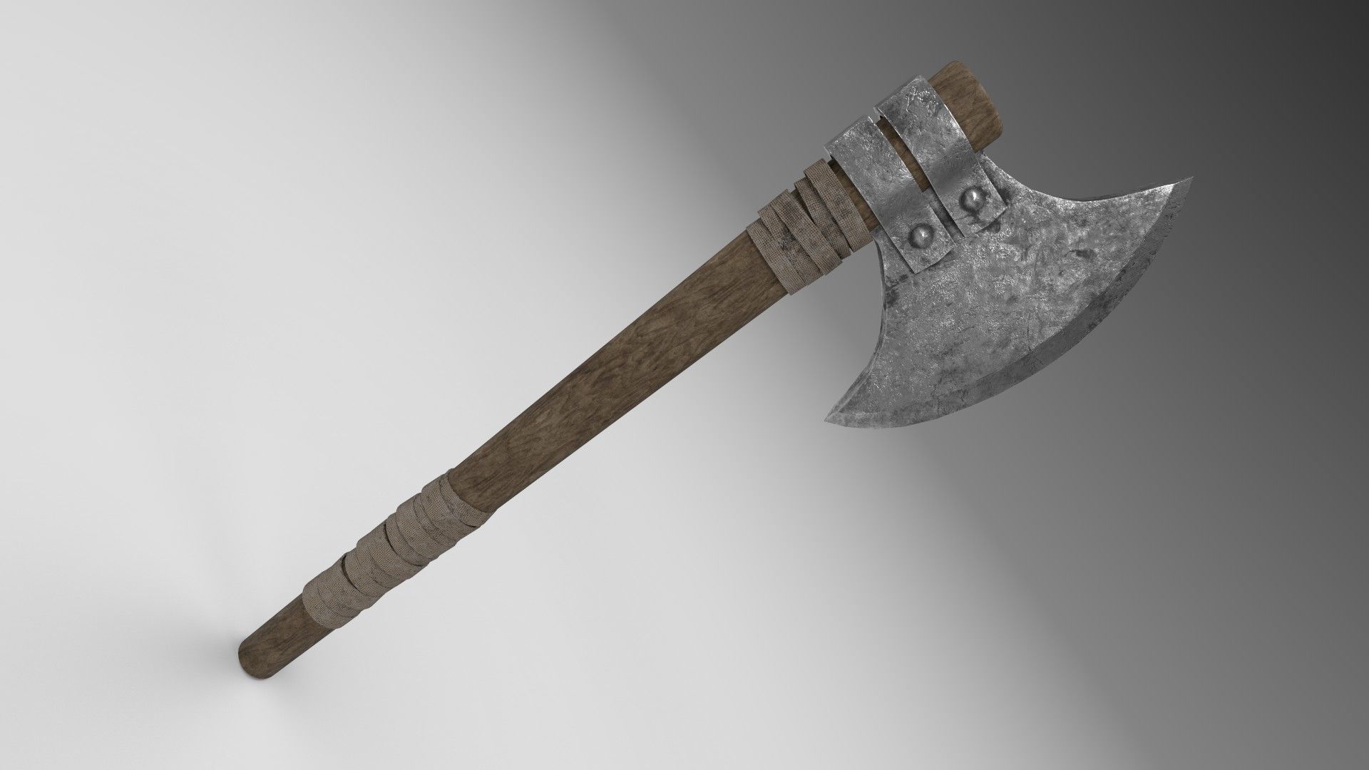 Medieval battle axe 2 Low-poly 3D model_2
