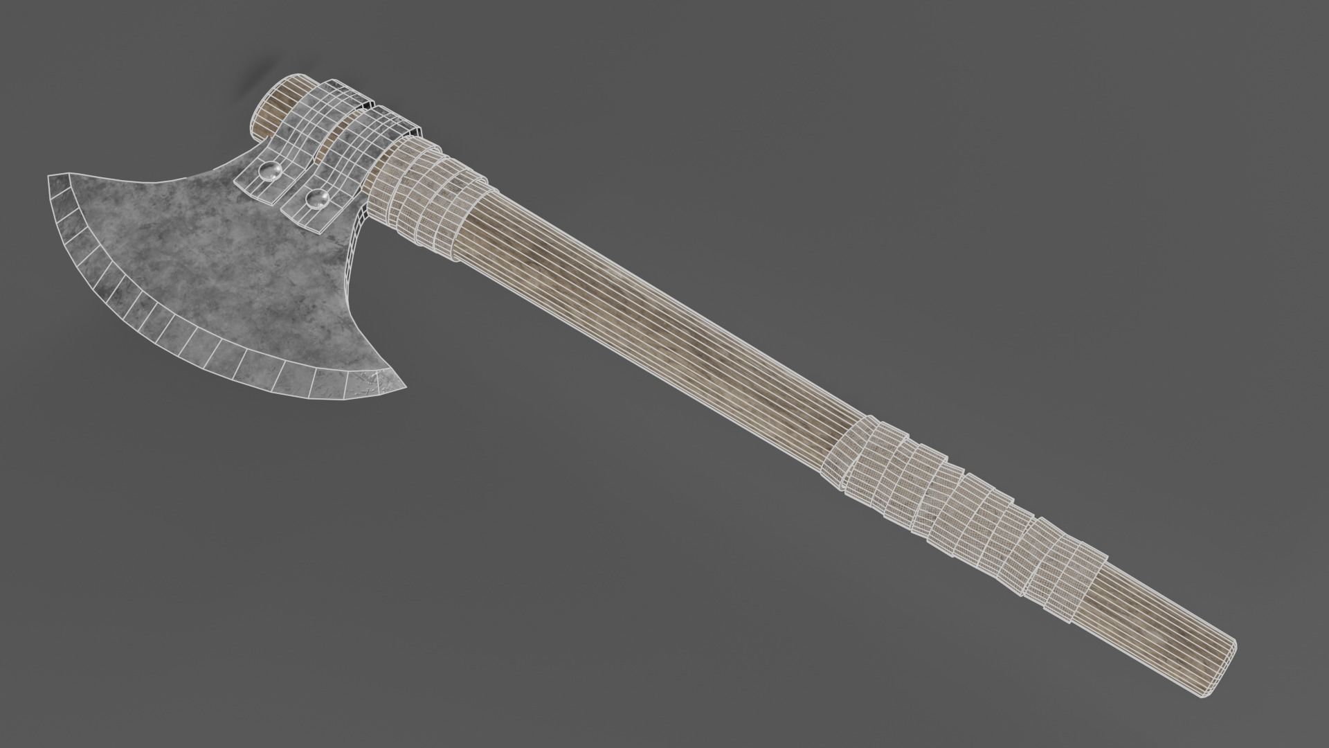 Medieval battle axe 2 Low-poly 3D model_8