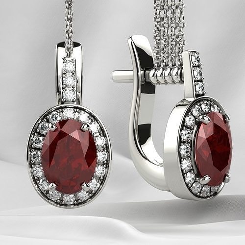 Ruby Oval Gemstone Gold Earrings 3D print model