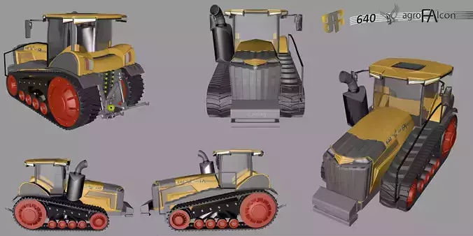 Big Track Tractor Low-poly 3D model