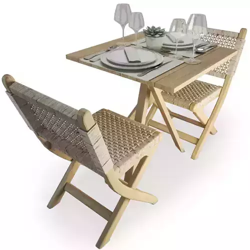 Wood And Rope Table And Folding Chairs Set AtelierS
